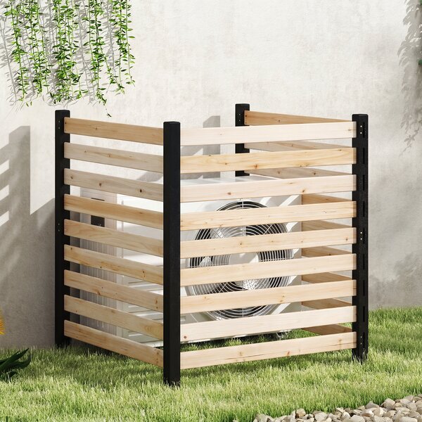 Costway Recinzione da giardino in legno design a doghe pannelli frangivista, 3 Pannelli per recinzione decorativa con 3 picchetti da esterno