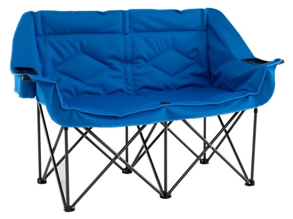 Costway Sedia da campeggio per 2 persone con 2 portabicchiere tasche a rete e borsa da trasporto, Sedia pieghevole da esterno portata 300 kg Blu