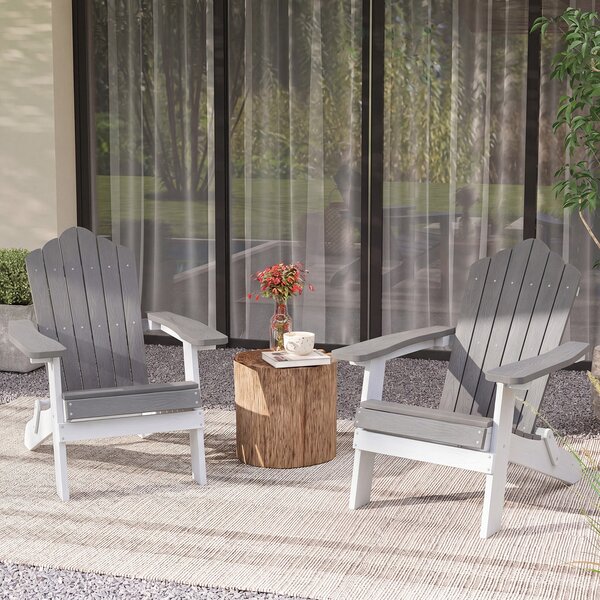 Costway Sedia adirondack pieghevole in acciaio inossidabile per giardino, Sedia da patio in hips con braccioli larghi Grigio