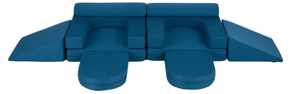 Costway Divano da gioco per bambini trasformabile tessuto suede e schiuma ad alta elasticità, Poltrona modulare a 10 pezzi Blu