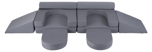 Costway Divano da gioco per bambini trasformabile tessuto suede e schiuma ad alta elasticità, Poltrona modulare a 10 pezzi Grigio