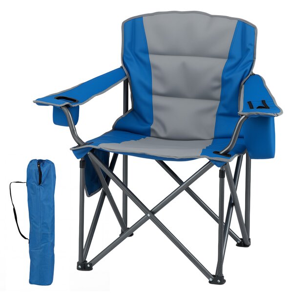 Costway Sedia da campeggio con tasca refrigerante con cerniera e portabicchiere tasca laterale borsa per trasporto, Sedia pieghevole portatile Blu