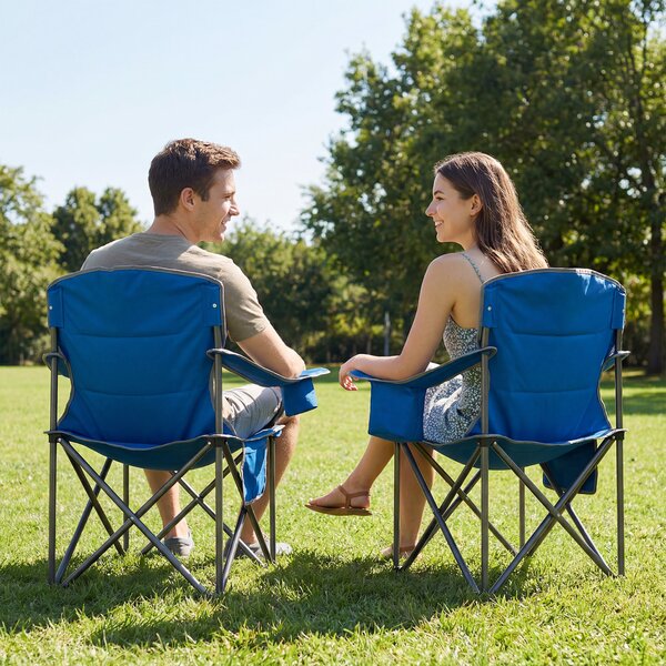 Costway Sedia da campeggio con tasca refrigerante con cerniera e portabicchiere tasca laterale borsa per trasporto, Sedia pieghevole portatile Blu