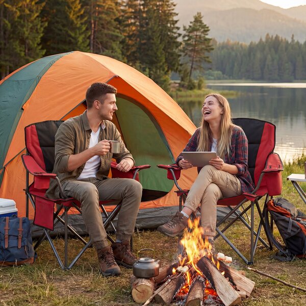 Costway Sedia da campeggio con tasca refrigerante con cerniera e portabicchiere tasca laterale borsa per trasporto, Sedia pieghevole portatile Arancione