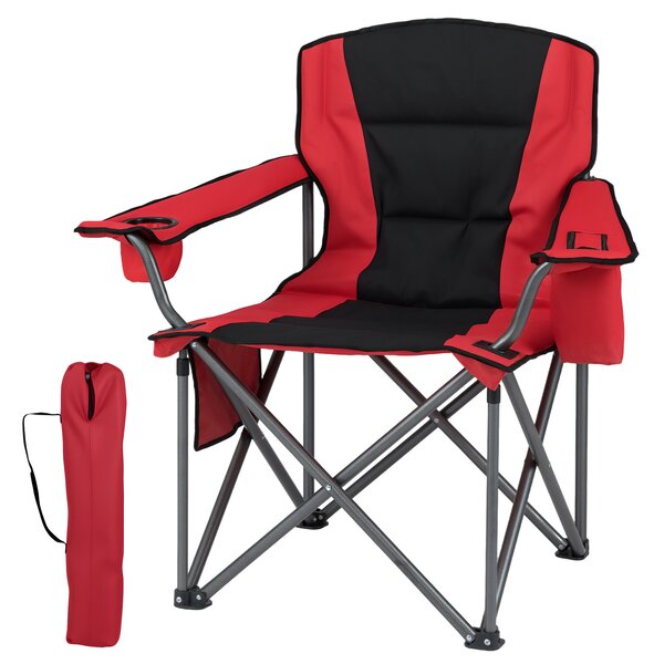 Costway Sedia da campeggio con tasca refrigerante con cerniera e portabicchiere tasca laterale borsa per trasporto, Sedia pieghevole portatile Arancione