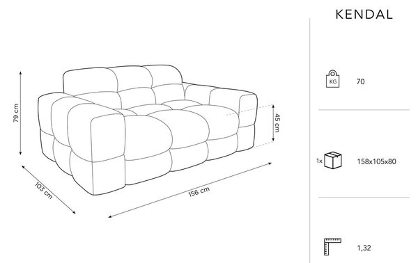 Divano in velluto blu scuro 156 cm Kendal - Micadoni Home