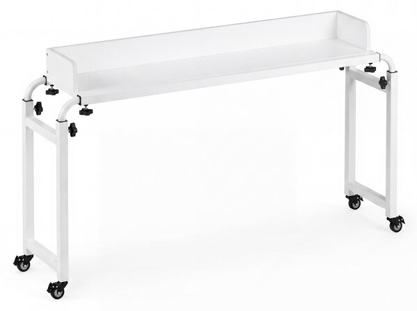 Costway Scrivania mobile per letto matrimoniale con altezza e lunghezza regolabili telaio in metallo, Scrivania sopra-il-letto con ruote Bianco