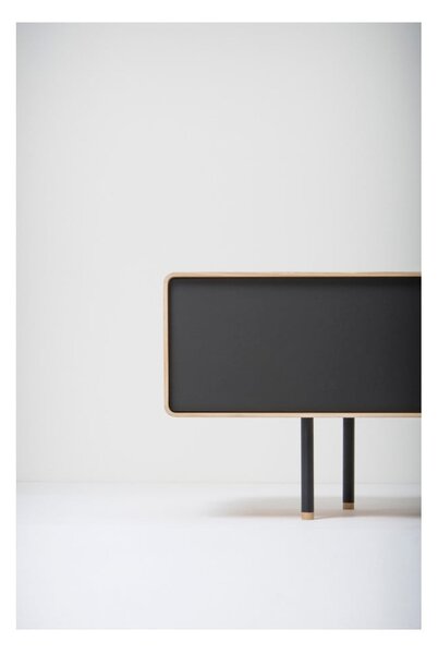 Tavolo TV in legno di quercia di colore nero-naturale 200x48 cm Fina - Gazzda