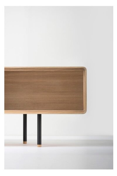 Tavolo TV in legno di quercia di colore nero-naturale 200x48 cm Fina - Gazzda