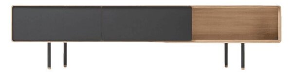 Tavolo TV in legno di quercia di colore nero-naturale 200x48 cm Fina - Gazzda