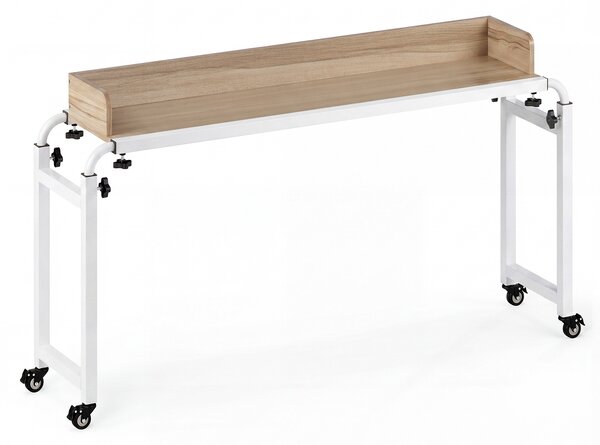 Costway Scrivania mobile per letto matrimoniale con altezza e lunghezza regolabili telaio in metallo, Scrivania sopra-il-letto con ruote Naturale