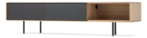 Tavolo TV in legno di quercia di colore nero-naturale 200x48 cm Fina - Gazzda