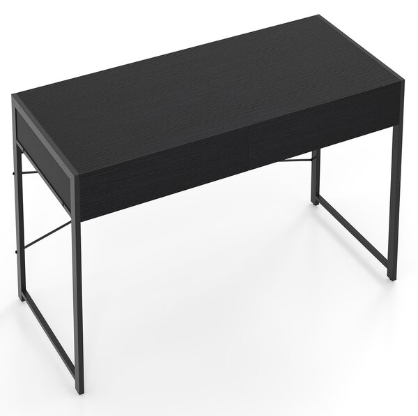 Costway Scrivania compatta con robusto telaio in metallo di lavoro multiuso per camera da letto, Scrivania per computer con 2 cassetti Nero