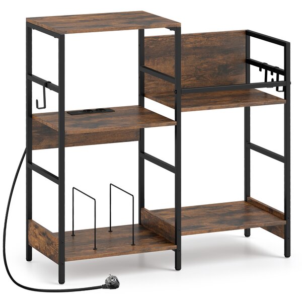 Costway Mobile per giradischi con 3 ripiani scomparto ripiano porta vinili e 3 ganci, Supporto per vinile con stazione di ricarica