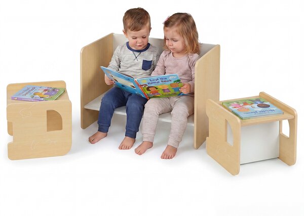 Costway Set tavolo e 2 sedie per bambini con lavagna per disegnare e piedini antiscivolo, Tavolo e sedie multifunzionale design salvaspazio Naturale