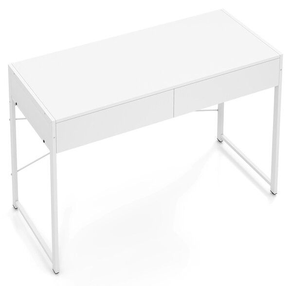 Costway Scrivania compatta con robusto telaio in metallo di lavoro multiuso per camera da letto, Scrivania per computer con 2 cassetti Bianco