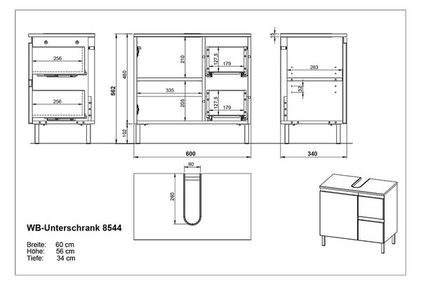 Mobile sotto lavello grigio scuro in rovere 60x56 cm Salinas - Germania