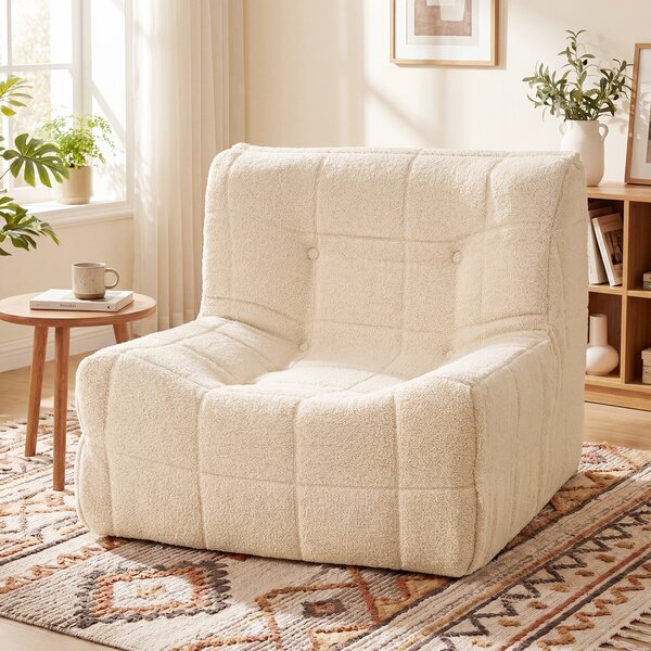 Costway Divano da pavimento con fondo antiscivolo e design trapuntato, Poltrona da lettura sedia imbottita portata 150 kg Beige
