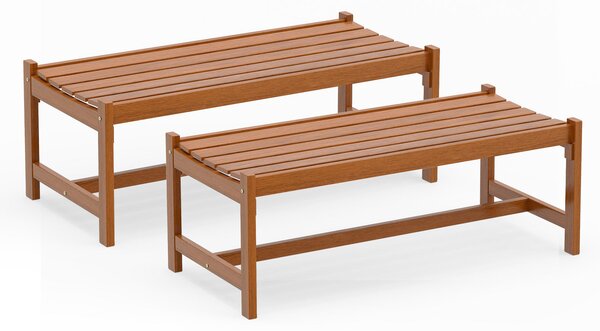 Costway Set da 2 panchine da esterno a 2 posti in legno massello con seduta a doghe, panca da giardino con portata massima 240 kg
