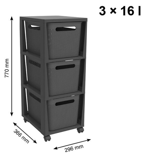 Scaffale mobile in plastica nero-grigio 30x77 cm Brisen - Rotho
