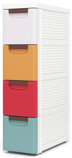 Costway Mobiletto di stoccaggio stretto per spazi ridotti, Unità organizzatrice a 4 cassetti con ruote incorporate Colorato