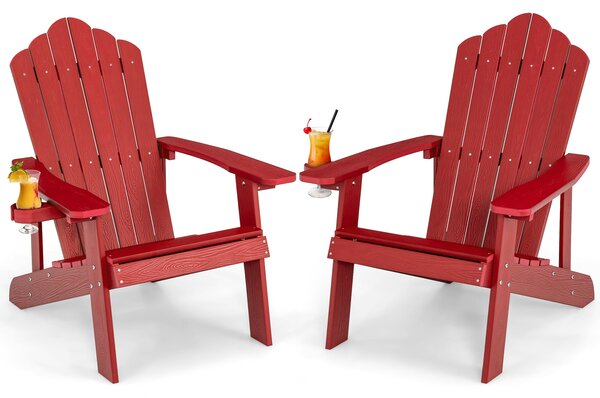 Costway 2*Sedia adirondack da esterno con portabicchieri, Sedia resistente alle intemperie per cortile portata 170kg Rosso