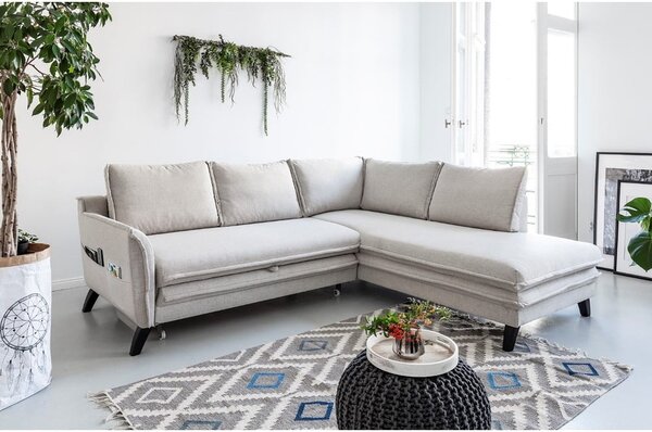 Divano letto angolare beige chiaro L, angolo destro Charming Charlie - Miuform