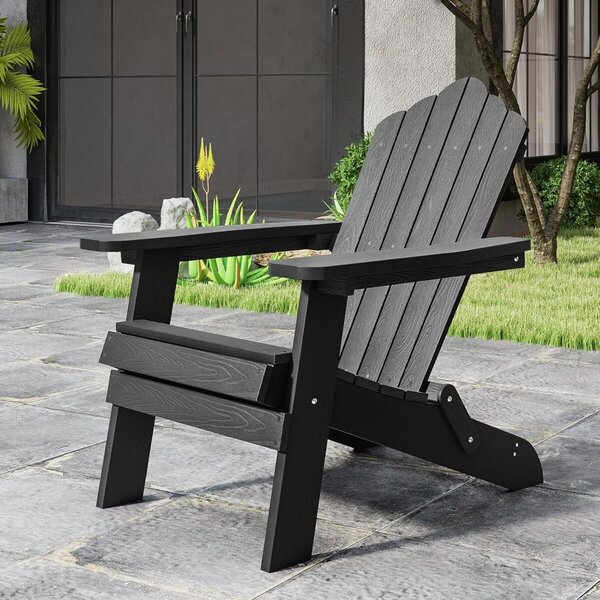 Costway 2*Sedia adirondack pieghevole in acciaio inossidabile per giardino, Sedia da patio in hips con braccioli larghi Nero