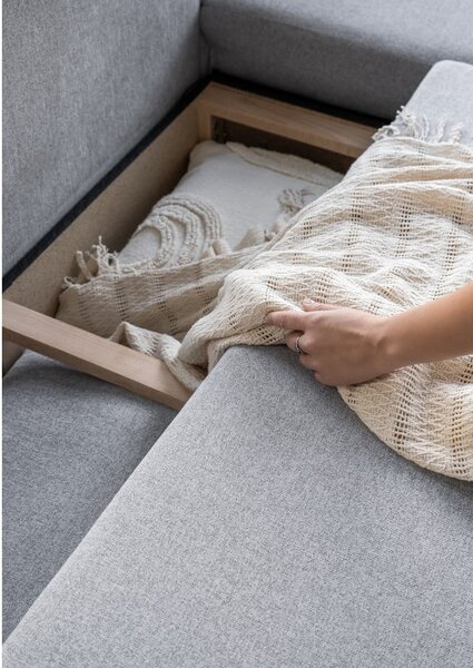 Divano letto a U grigio chiaro, angolo destro Scandic Lagom - Miuform