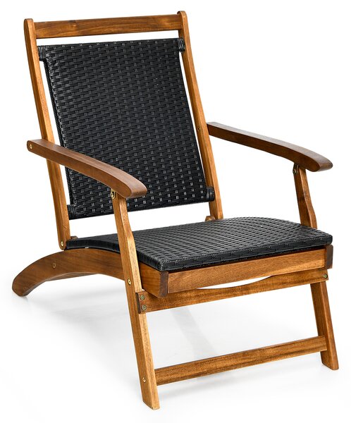 Costway Sedia a sdraio da giardino con struttura in legno massello, Poltrona da esterno con poggiapiedi telescopico schienale ergonomico