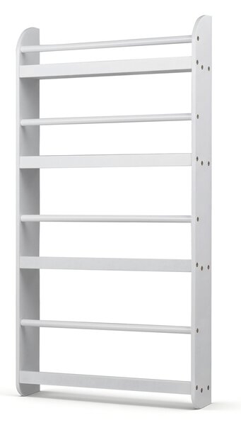 Costway Libreria da parete per bambini con barre di protezione e bordi rialzati, Scaffale portaoggetti a 4 livelli salvaspazio Bianco