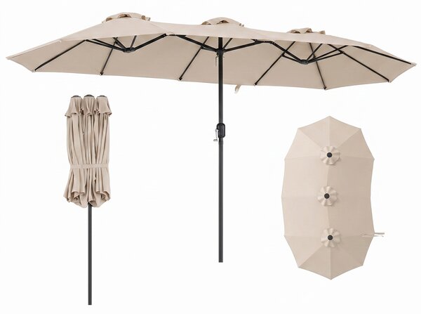 Costway Ombrellone da esterno rettangolare con maniglia a manovella scorrevole e 12 stecche, Ombrellone doppio da giardino senza base Beige