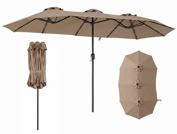 Costway Ombrellone da esterno rettangolare con maniglia a manovella scorrevole e 12 stecche, Ombrellone doppio da giardino senza base Marrone