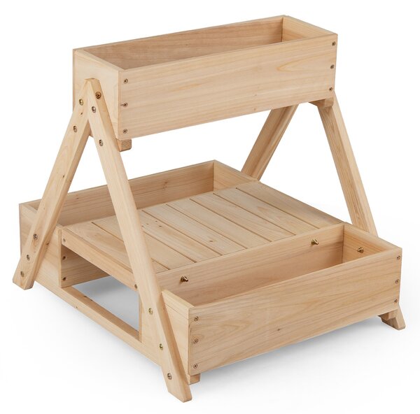 Costway Fioriera rialzata in legno con 3 vasi ripiano aperto e fori di drenaggio, Letto da giardino orto rialzato da esterno a forma di A