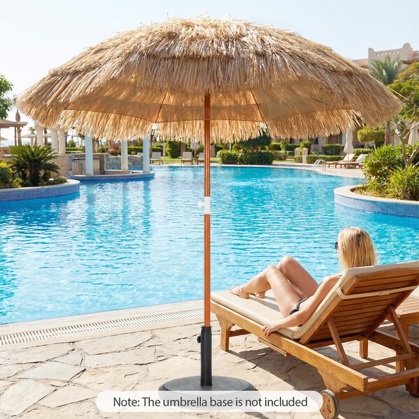 Costway Ombrellone di paglia PP da giardino con base quadrata, Ombrellone tiki hawaiano con supporto in metallo