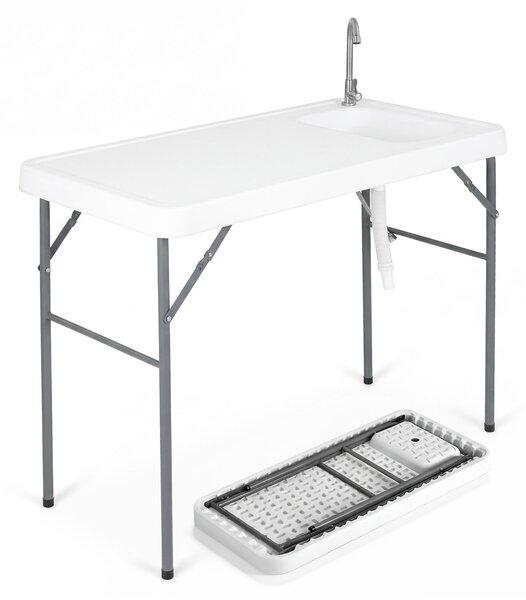 Costway Tavolo da campeggio con rubinetto e lavandino, Tavolo pieghevole e portatile per lavaggio e preparazione di cibi pesca e verdure