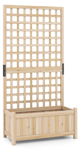 Costway 2 in 1 Fioriera con traliccio grigliato per piante rampicanti pannello rimovibile e fori di drenaggio, Letto orto rialzato in legno Naturale
