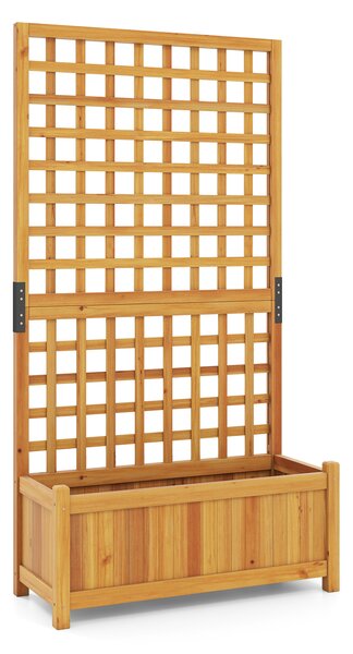 Costway 2 in 1 Fioriera con traliccio grigliato per piante rampicanti pannello rimovibile e fori di drenaggio, Letto orto rialzato in legno Arancione