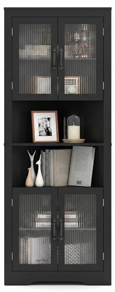Costway Mobile buffet triangolare salvaspazio in vetro temperato per cucina, Armadio angolare alto 171cm Nero