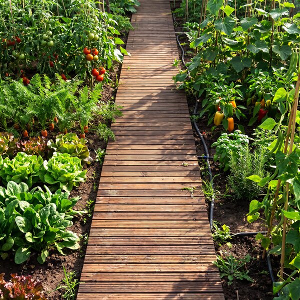 Costway Sentiero da giardino in legno superficie antiscivolo collegamento con fili metallici, Passerella decorativa da esterno Marrone