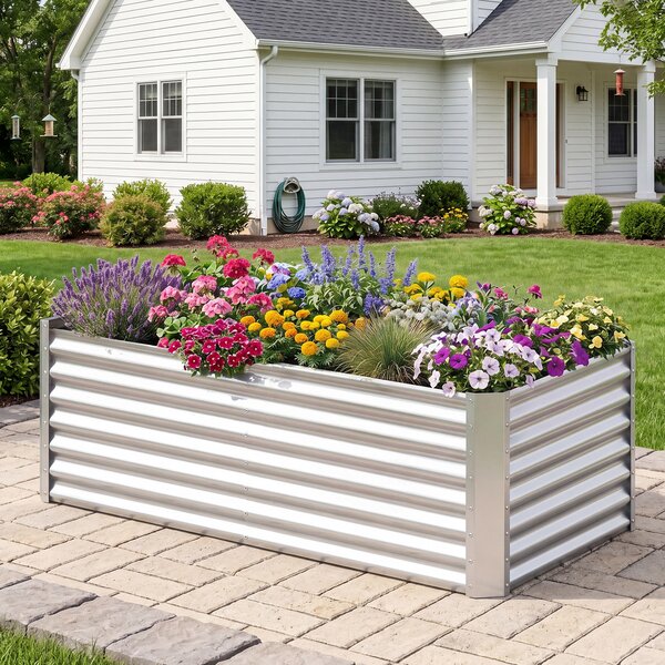 Costway Orto rialzato da esterno in metallo zincato fioriera senza base, Letto da giardino per piante fiori verdure 181,5 x 94,5 x 60 cm