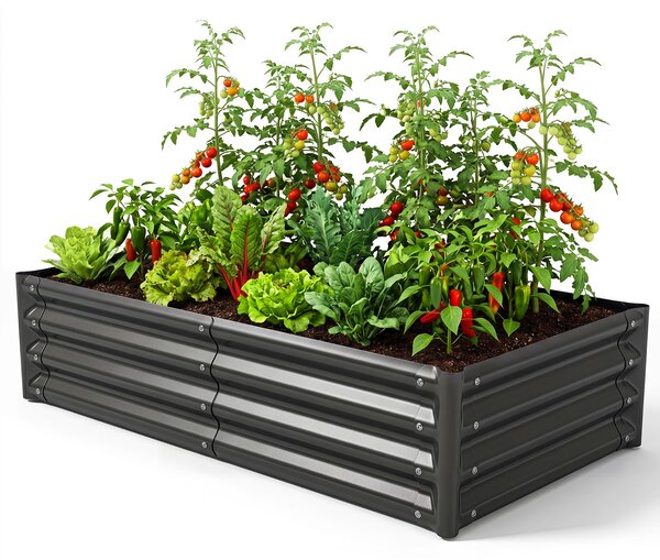 Costway Orto rialzato da esterno con fondo aperto, Letto da giardino in acciaio zincato resistente alle intemperie
