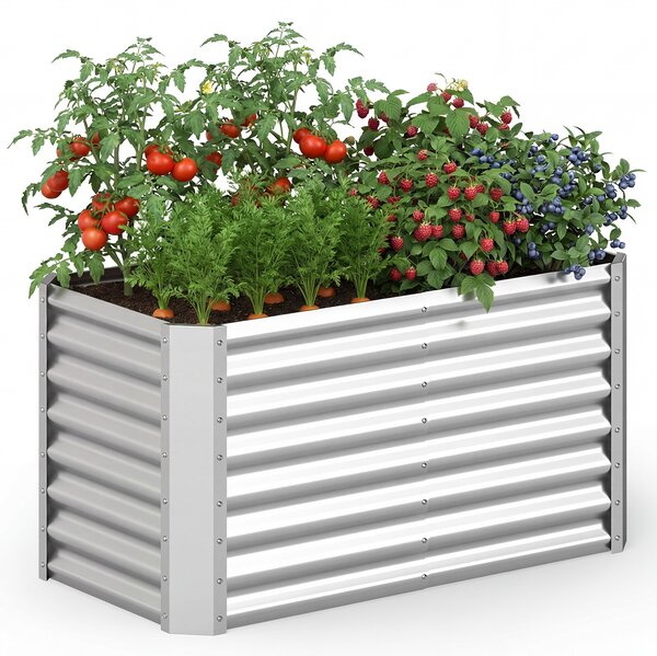 Costway Orto rialzato da esterno in metallo zincato fioriera senza base, Letto da giardino per piante fiori verdure 119,5 x 61,5 x 60,5 cm