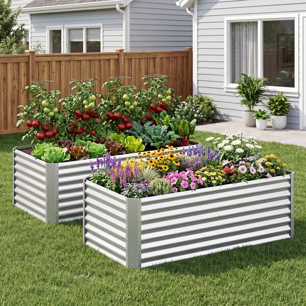 Costway Orto rialzato da esterno in metallo zincato fioriera senza base, Letto da giardino per piante fiori verdure 181,5 x 94,5 x 60 cm