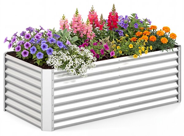 Costway Orto rialzato da esterno in metallo zincato fioriera senza base, Letto da giardino per piante fiori verdure 181,5 x 94,5 x 60 cm