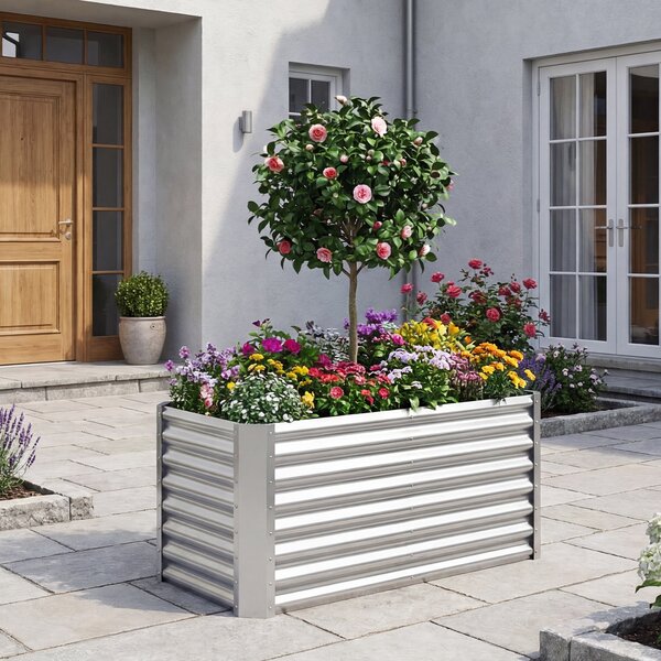 Costway Orto rialzato da esterno in metallo zincato fioriera senza base, Letto da giardino per piante fiori verdure 119,5 x 61,5 x 60,5 cm