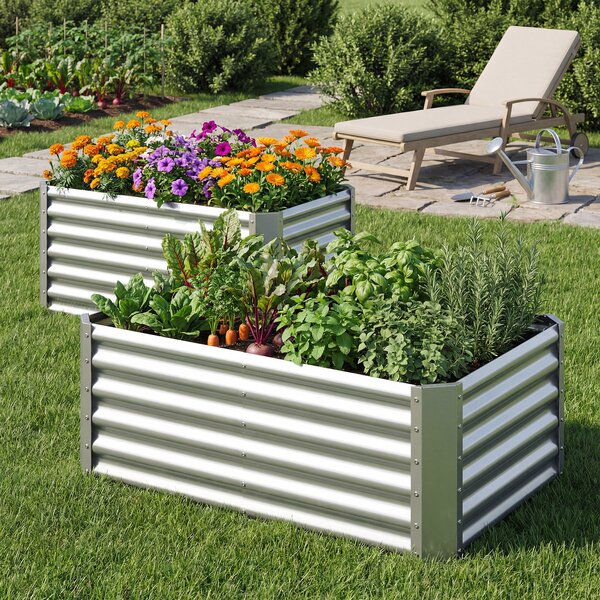 Costway Orto rialzato da esterno in metallo zincato fioriera senza base, Letto da giardino per piante fiori verdure 119,5 x 61,5 x 60,5 cm