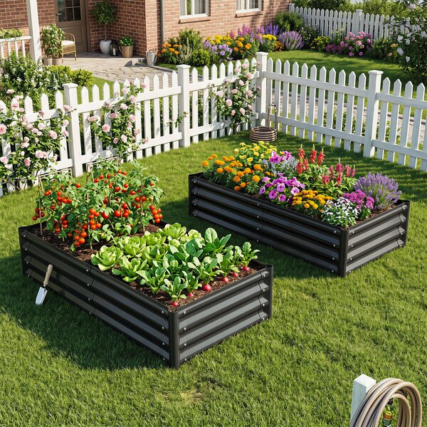 Costway Orto rialzato da esterno con fondo aperto, Letto da giardino in acciaio zincato resistente alle intemperie