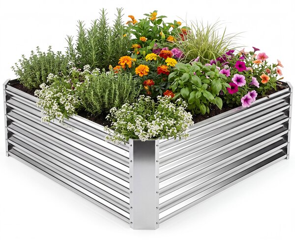 Costway Orto rialzato da esterno in metallo zincato fioriera senza base, Letto da giardino per piante fiori verdure 124,5 x 124,5 x 44,5 cm