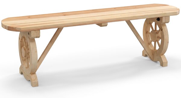 Costway Panchina in legno con base a ruota di carro design sedile a doghe carico 322kg, Panchina lunga da pranzo a 2 posti Naturale